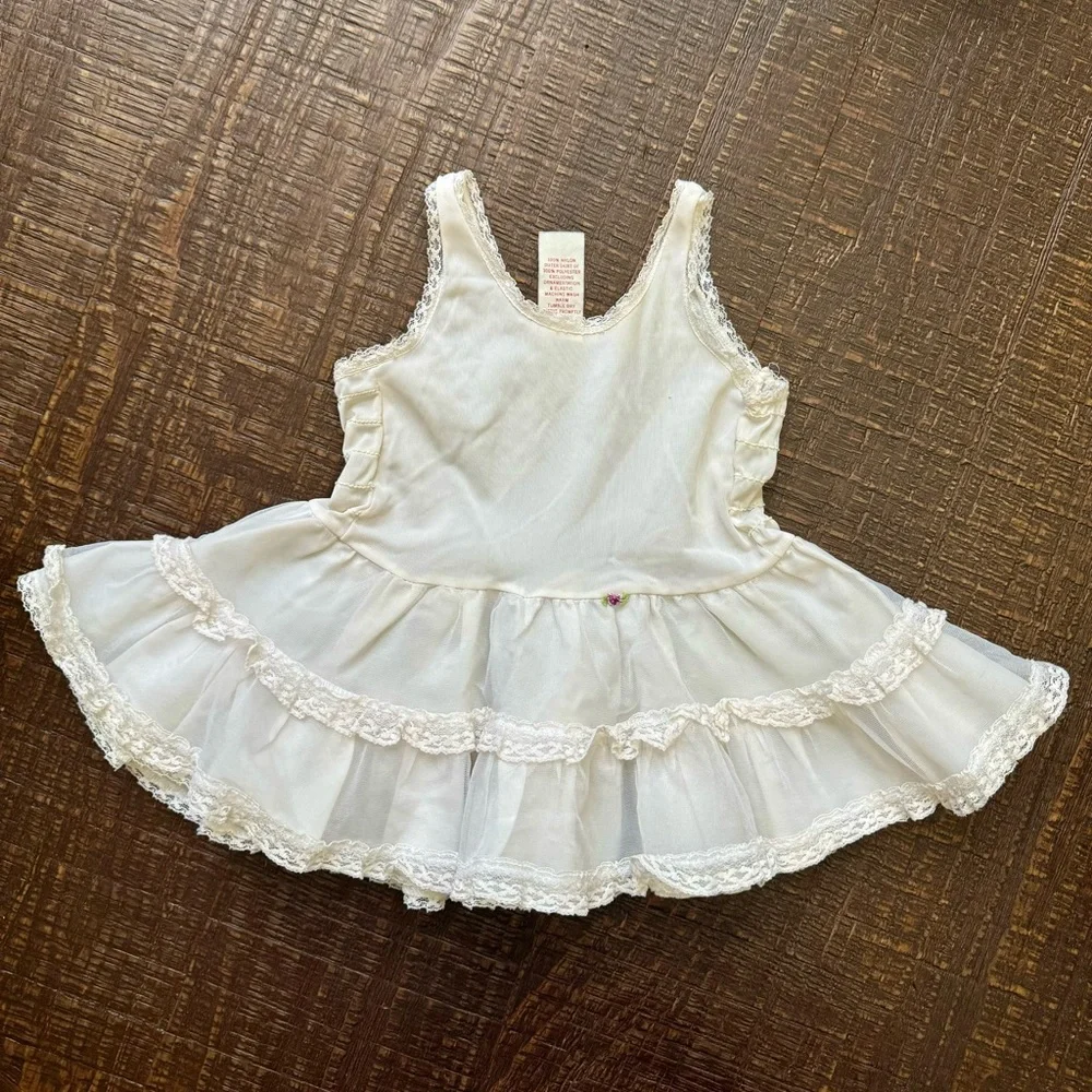 ME Vintage little‎ girls size 2T white petticoat slip / dress petit flower 1970s